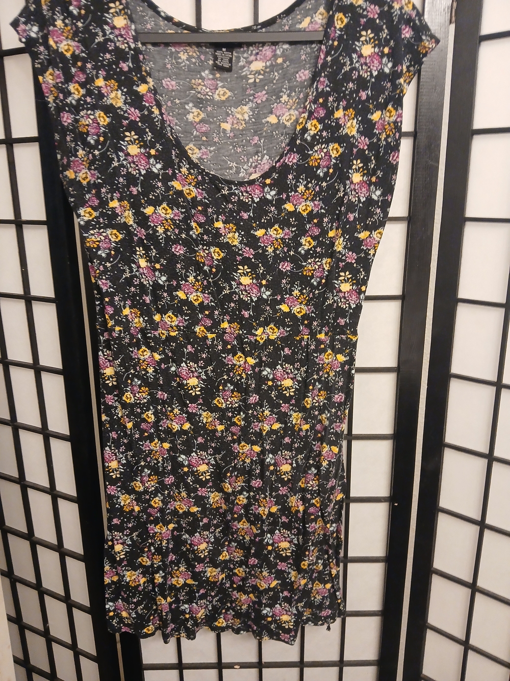 Rue21 Black Floral Scoop Neck Dress with Yellow and Pink Blooms
